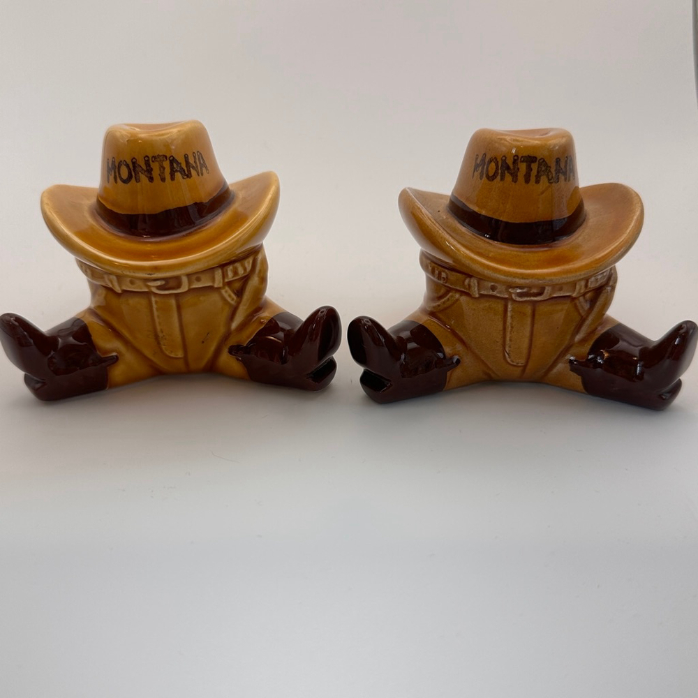Vintage Montana Cowboy Salt & Pepper Shakers – Western Ceramic Set